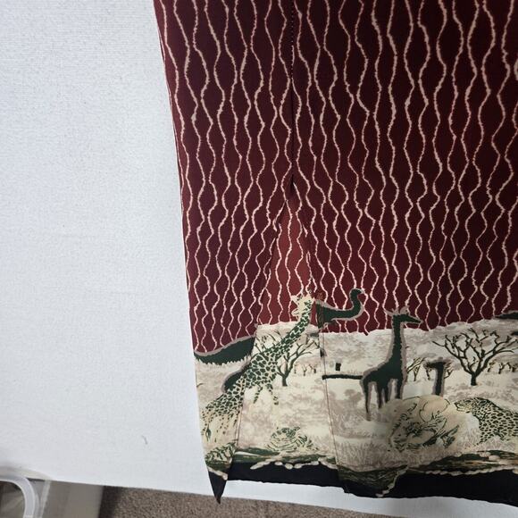Vintage 90s Top Secret Dress 1XL Burgundy Safari Border Print Midi Maxi - Picture 7 of 14
